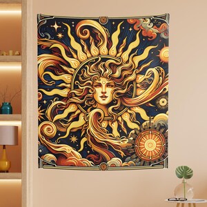 Arazzo dei Tarocchi del Sole, Arazzo da Parete Celeste, Arte dei Tarocchi del Sole Mistico, Decorazione Spirituale Boho, Astrologia, Arazzo da Parete con Carte dei Tarocchi, Magia Intuitiva