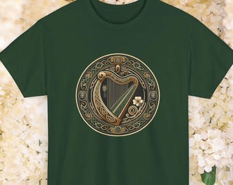 Celtic Harp T-Shirt: Irish Knot Design, Gaelic Music Symbol