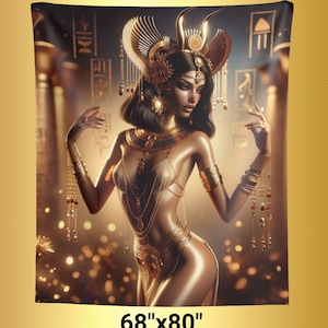 Gorgeous Egyptian Goddess Hathor Tapestry Mystical Decor Spiritual Art Ancient Egypt Wall Hanging Divine Feminine Boho Home Decor Majestic