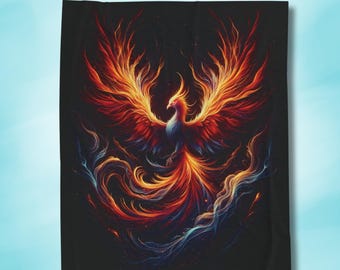 Rising Phoenix Velveteen Blanket: Mythical Firebird Throw