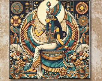 Lienzo de la diosa egipcia Maat: Arte mural espiritual del antiguo Egipto