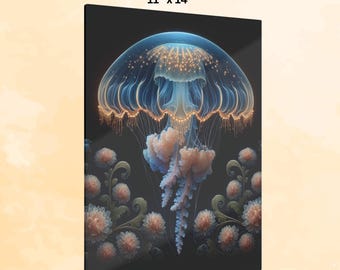 Bioluminescent Jellyfish Acrylic Print: Ethereal Ocean Wall Art