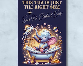 Funny Baby Elephant Bathroom Print: Whimsical Tub Art