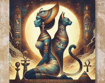 Bastet Wall Art: Egyptian Cat Goddess Canvas, Ancient Egypt Decor, Spiritual Protection
