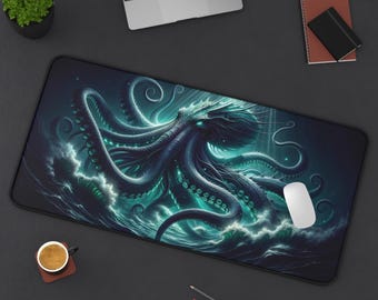 Kraken Desk Mat: Sea Monster Art, Nautical Fantasy Mouse Pad