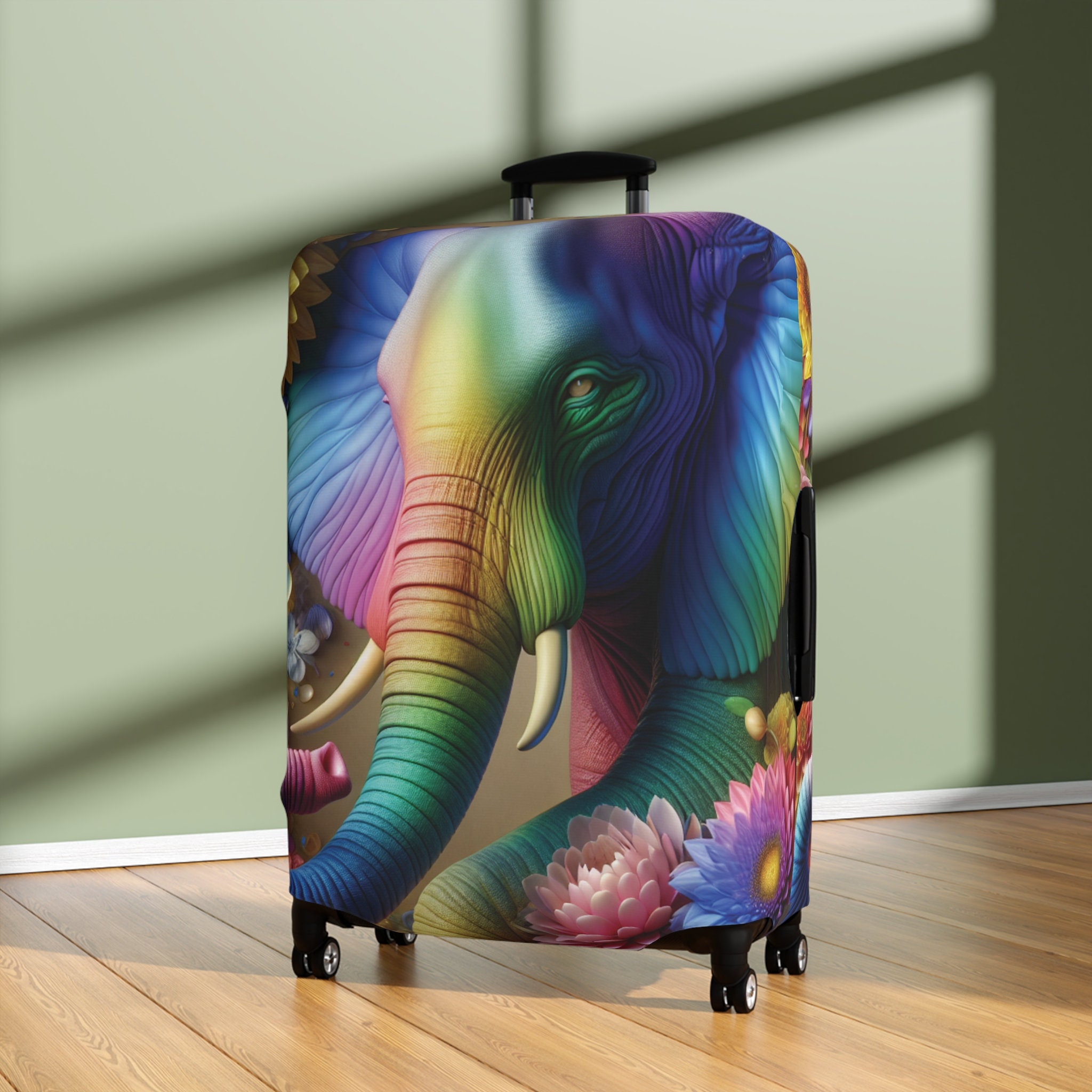 Thai Lotus Elephant Print Luggage Cover Protector