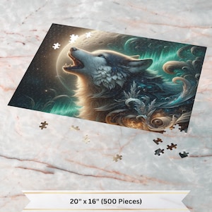 Howling Wolf Jigsaw Puzzle, Puzzle For Adults, Animal Jigsaw, Mystic Puzzle, Moon Jigsaw, Wildlife ~ 120, 252 and 500 pieces available