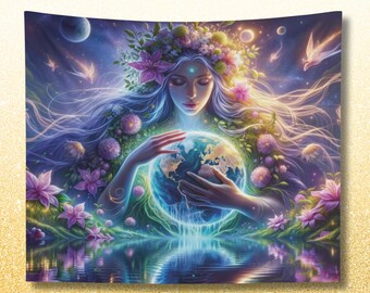 Ethereal Gaia Wandteppich: Mutter Erdgöttin Wandkunst