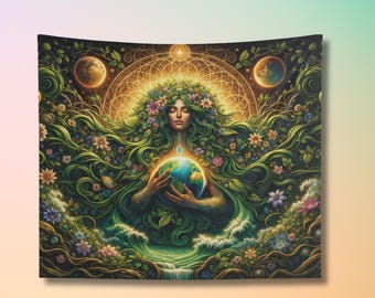 Tapiz de la Madre Tierra: Gaia Art, decoración de pared estilo boho.