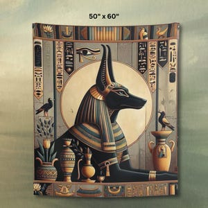 Anubis Wall Tapestry, Egyptian God Decor, Spiritual Room Art, Mythology Wall Hanging, Occult Esoteric Art, Egyptian Wall Art, Ancient Gift