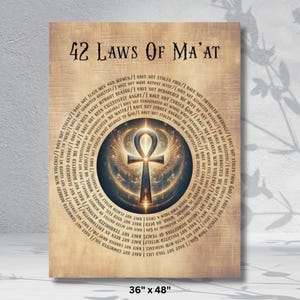 Pôster das 42 Leis de Maat, Arte Egípcia, Arte de Parede do Egito Antigo, Pôster de Ankh, Pôster da Sabedoria Kemética, Decoração da Sabedoria Ancestral, Arte dos Códigos Morais