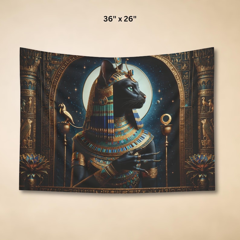 Bastet Tapestry: Egyptian Lioness Goddess Wall Art 36" × 26"