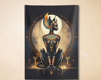 Egyptian Bastet Tapestry: Cat Goddess Wall Art