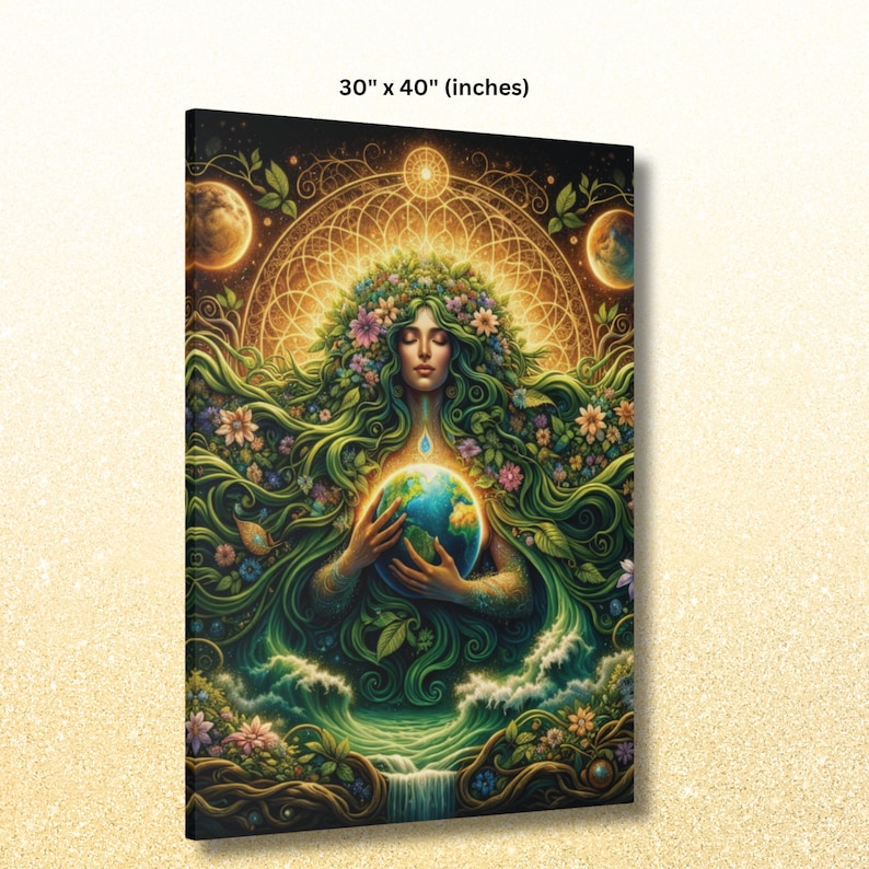 Gaia Canvas: Earth Goddess Wall Art, Divine Feminine Nature Design, Mother Earth Decor 30" x 40" (Vertical)