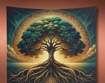 Tree of Life Tapestry: Bohemian Yggdrasil Wall Art