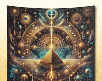 Egyptian Pyramid Tapestry: Heka Sacred Geometry Wall Art