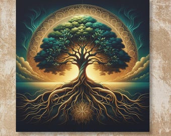 Baum des Lebens Leinwand Kunst: Keltische Wanddekoration, Heilige Natur Symbol, Spirituelle Kunst