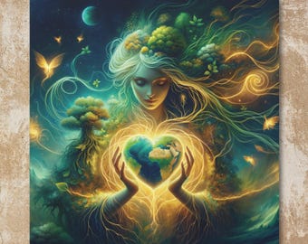 Gaia Canvas Art: Earth Goddess Wall Decor, Mother Nature Spiritual Artwork