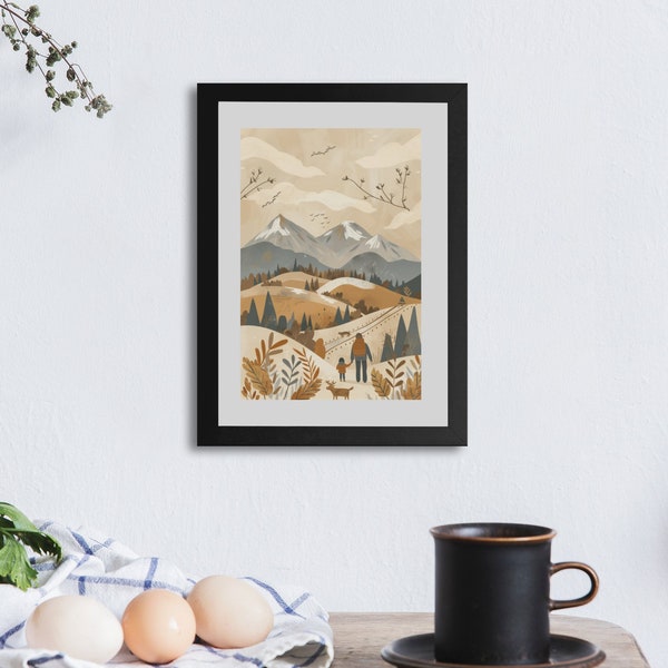 Rustic Mountain Landscape Canvas Print, Autumn Nature Wall Art, Vintage-Inspired Home Decor