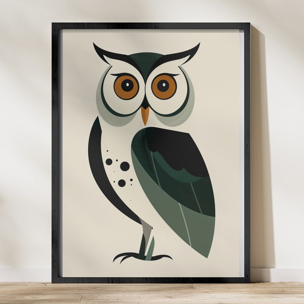 Stylish Modern Owl Illustration, Minimalist Bird Wall Art, Chic Nursery Room Decor, Quirky Animal Poster