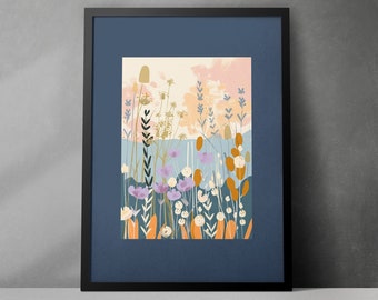 Abstract Floral Wall Art Print, Pastel Colors Nature Inspired, Modern Home Decoration, Large Botanical Poster, Unique Gift Idea