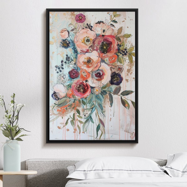 Large Abstract Floral Bouquet Canvas Art SVG Colorful Flower Wall Decor Modern Impressionist Home Decoration Wall Artwork for Living Room