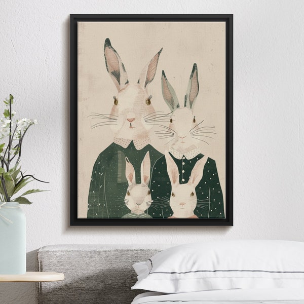 Easter Style Rabbit Family Portrait Quirky Easter Wall Art Charming Easter Illustration Unique Easter Home Decor Easter Gift for Bunny Lover