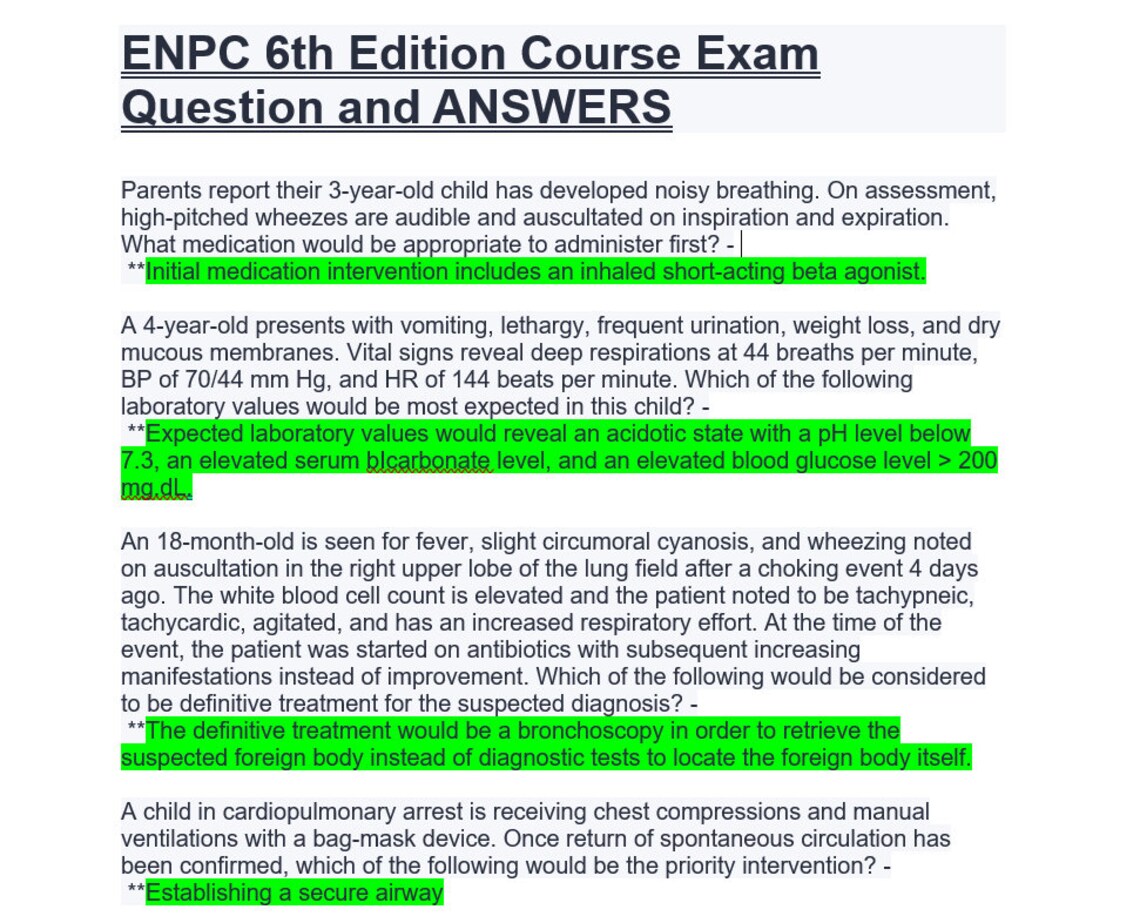 ENPC 6th Edition Course Exam Question and ANSWERS - Etsy