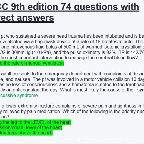 TNCC 9th edition 74 questions with correct answers