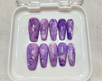 Purple Marble Press on Nails