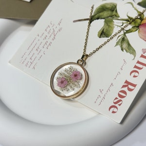 Forget Me Not Necklace, Real Pressed Flower NecklaceWildflower Necklace, Resin Jewelry, Handmade, Unique Gift for Her, Bridesmaid Jewelry Pink