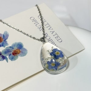 Forget Me Not Necklace, Real Pressed Flower NecklaceWildflower Necklace, Resin Jewelry, Handmade, Unique Gift for Her, Bridesmaid Jewelry New water drop