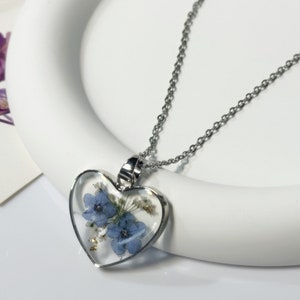 Forget Me Not Necklace, Real Pressed Flower NecklaceWildflower Necklace, Resin Jewelry, Handmade, Unique Gift for Her, Bridesmaid Jewelry Herat