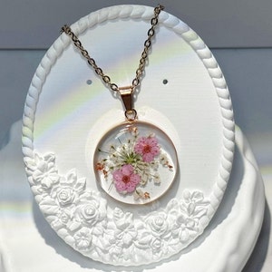 Pink Forget Me Not,Flower Necklace,Real Pressed Flower Necklace,real flower jewellery,Forgetmenot Pendant,Birthday Gift,rose gold necklace