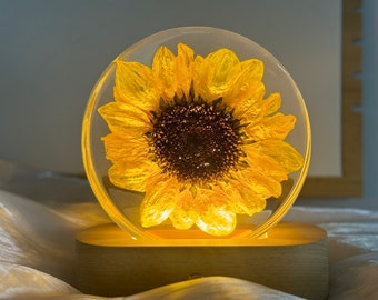 Real flower in resin,Forever Sunflower,Real Lemon Sunflower Resin Block,Sunflower Ornament,Home Decor,epoxy lamp,sunflower crystal ball