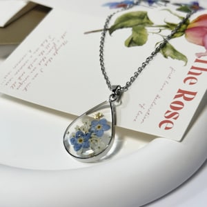 Forget Me Not Necklace, Real Pressed Flower NecklaceWildflower Necklace, Resin Jewelry, Handmade, Unique Gift for Her, Bridesmaid Jewelry water droplets