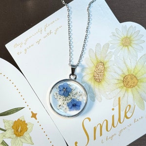 Forget Me Not Necklace, Real Pressed Flower NecklaceWildflower Necklace, Resin Jewelry, Handmade, Unique Gift for Her, Bridesmaid Jewelry Silevr blue