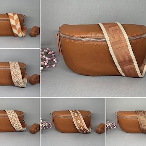 Echtleder Bauchtasche, Cognac Braun, Umhängetasche, mit Schulterriemen, Crossbody Bag, Frauen Damentasche, Tasche mit Taschengurt, Vielfalt