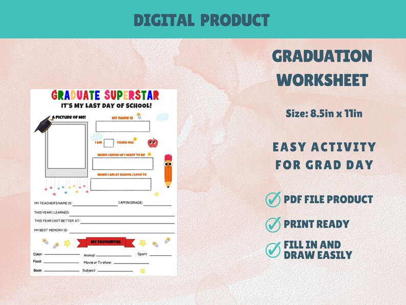Elementary School Graduation Questionnaire Fun &amp; Printable Kindergarten ...