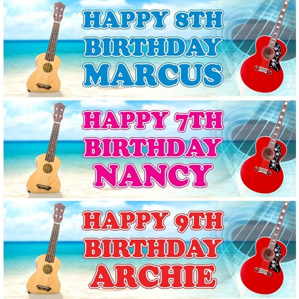 2 Personalised Guitar Birthday Party Celebration Banners Decoration Posters