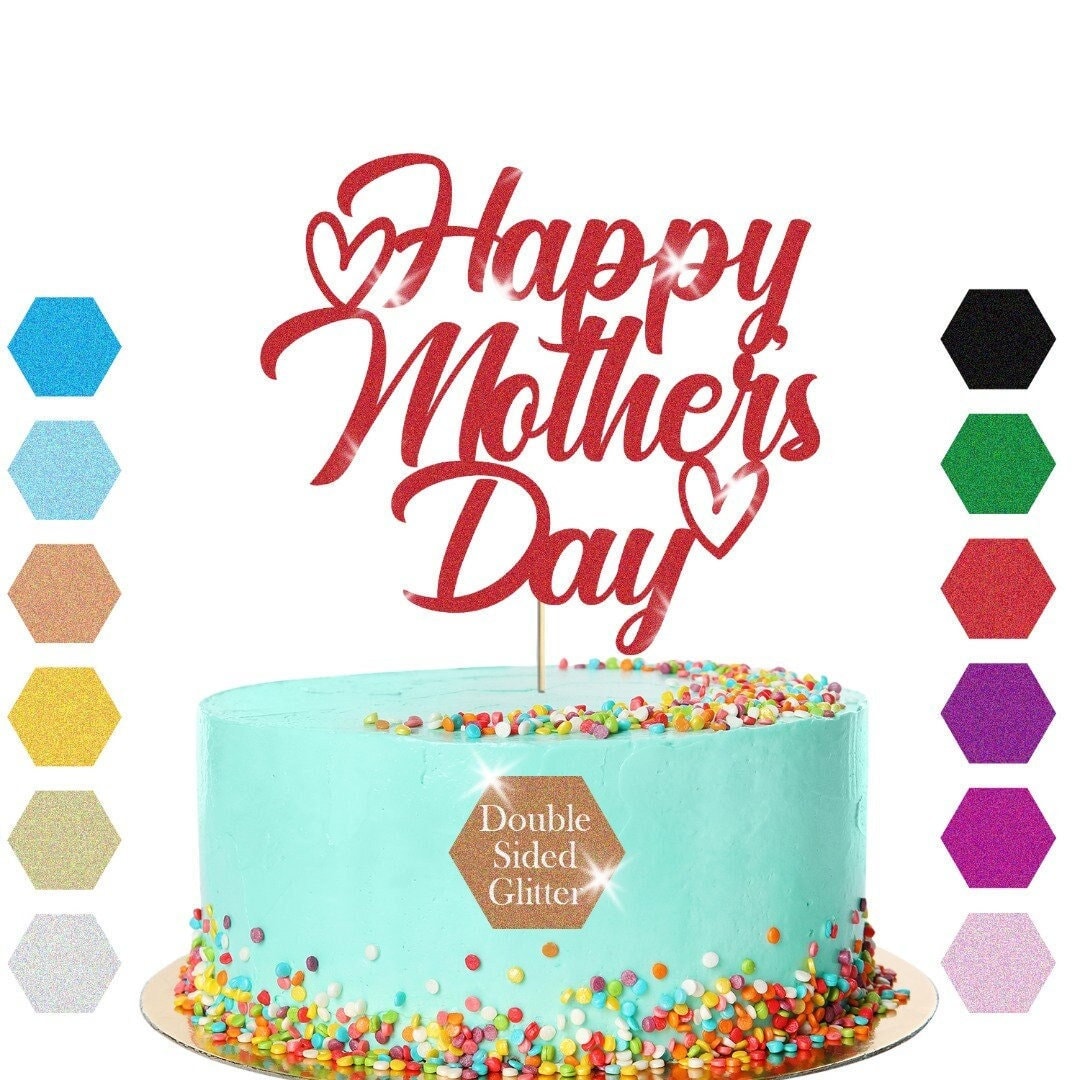 Happy Mothers Day Glitter Cake Topper Hearts Design Birthday Decoration ...