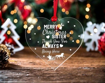 Personalised Merry Christmas Heart Bauble Sister Brother Gift Christmas Tree Decor Hanging