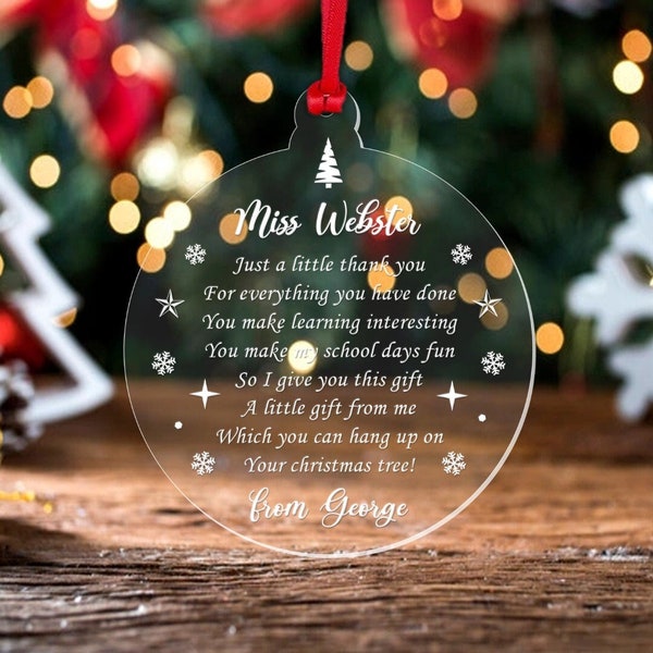 Personalised Name Christmas Bauble Teacher Xmas Gift Teaching Assistant Nursery