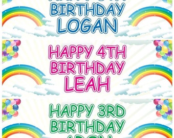 2 Personalised Double Rainbow Birthday Celebration Banners Decoration Posters