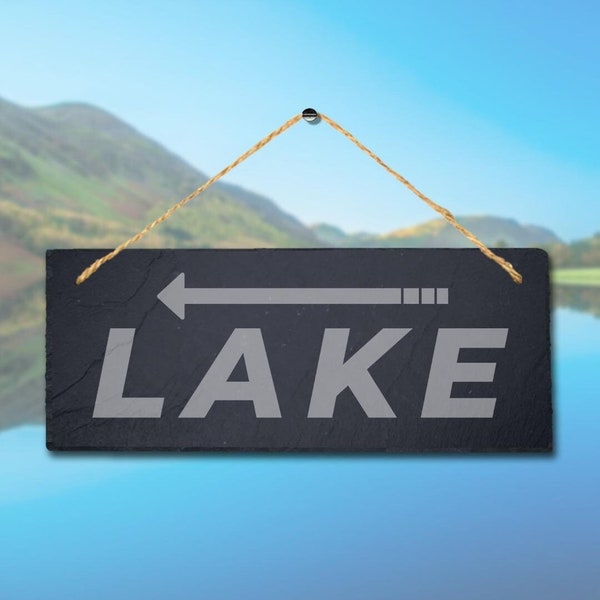 Lake Left Arrow Direction Laser Engraved Hanging Slate Pond Pool Plaque Sign