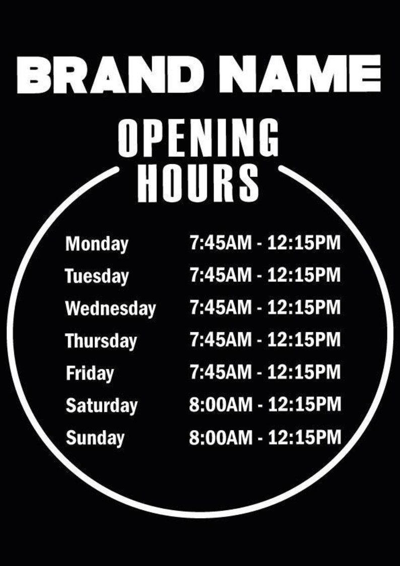 Personalised Opening Hours Times Shop Business Owner Window Door Vinyl