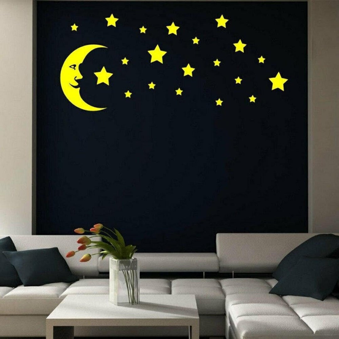 Smiling Moon Stars Wall Art Stickers Vinyl Decal Kids Bedroom Nursery ...