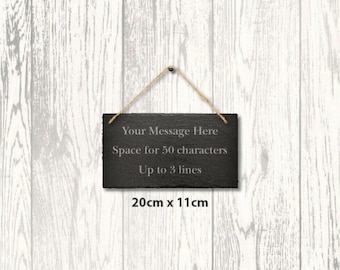 Personalised Slate 20cm X 11cm Engraved Message Hanging Sign Plaque Home Wedding