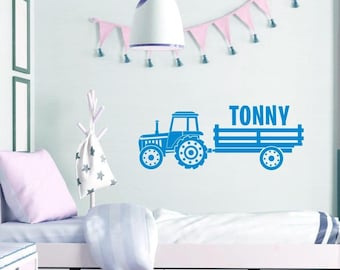 Personalisierter Traktor Name Wandaufkleber, Jungen Schlafzimmer Bauernhof Kinder Vinyl selbstklebender Aufkleber Kundenspezifisches Kinderzimmer