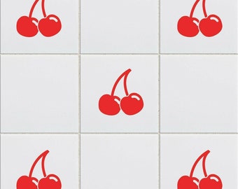 Cherries Fruit Vinyl Wall Tile Transfers Decal Stickers Kitchen Home Decor